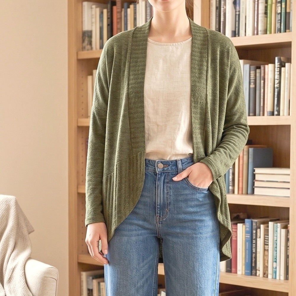 Sienna Sky Cozycore Earthy Cardigan Sweater Olive Green Knit Womens Small NEW